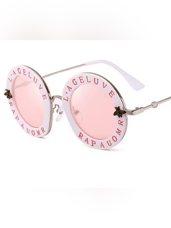 Women\'s High Quality Luxury Style Bold Round Statement White And Pink Sunglasses main image 13